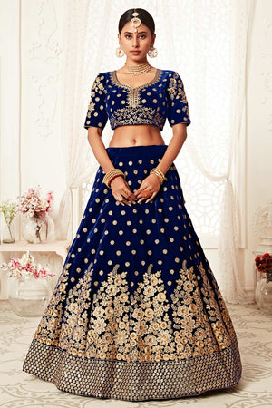 Navy Blue Velvet Zari And Sequins Embroidery Work Lehenga Set ('7704)