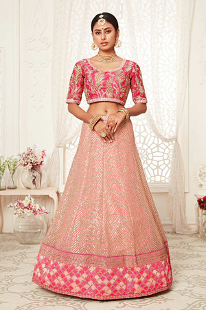 Pink Soft Net Zari And Sequins Embroidery Work Lehenga Set ('7706)
