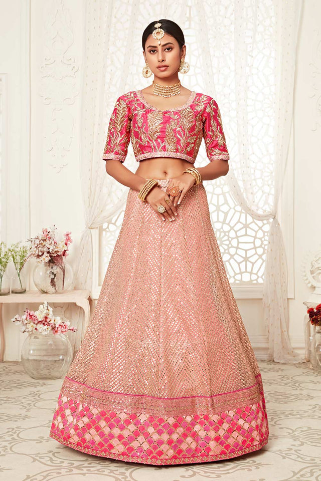 Pink Soft Net Zari And Sequins Embroidery Work Lehenga Set ('7706)