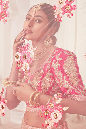 Pink Soft Net Zari And Sequins Embroidery Work Lehenga Set ('7706)