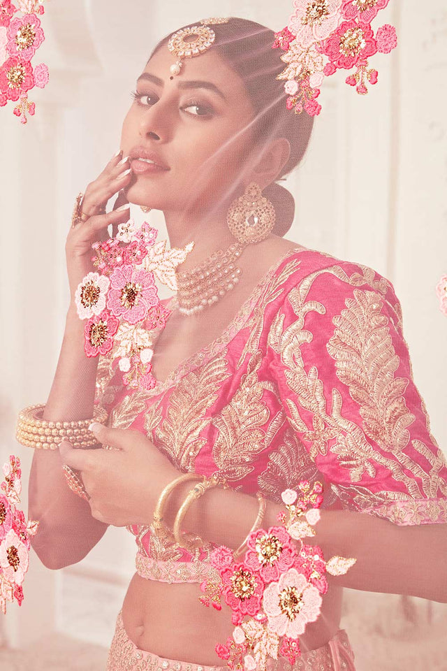 Pink Soft Net Zari And Sequins Embroidery Work Lehenga Set ('7706)