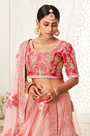 Pink Soft Net Zari And Sequins Embroidery Work Lehenga Set ('7706)