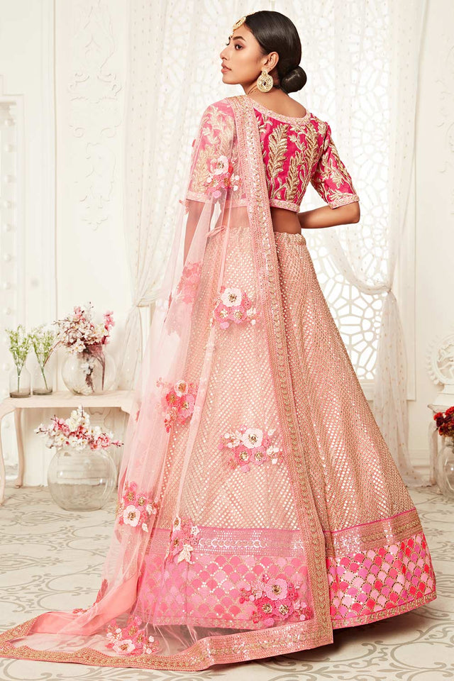 Pink Soft Net Zari And Sequins Embroidery Work Lehenga Set ('7706)