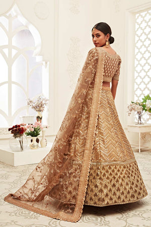 Brown Slub Silk Zari And Sequins Embroidery Work Lehenga Set ('7709)