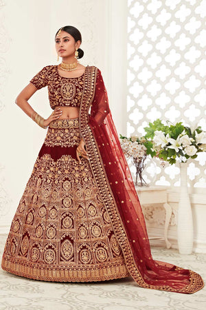Red Velvet Zari And Sequins Embroidery Work Lehenga Set ('7710)