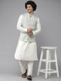 Buy Men's Off-White Silk Jacquard Woven Design Kurta Pajama Jacket Set Online