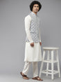 Buy Men's Off-White Silk Jacquard Woven Design Kurta Pajama Jacket Set Online