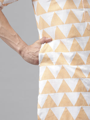 Buy Men's White Pure Cotton Chevron Printed Pathani Set Online - Zoom In