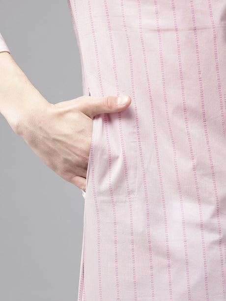 Buy Men's Pink Pure Cotton Printed Kurta Pajama Set Online - Zoom In