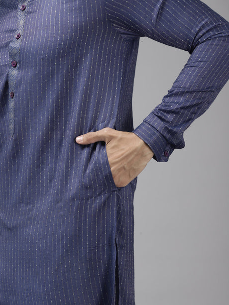 Buy Men's Purple Art Silk Woven Thread Work Kurta Pajama Set Online - Zoom In