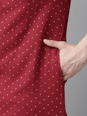 Buy Men's Maroon Pure Cotton Printed Kurta Pajama Set Online - Zoom In