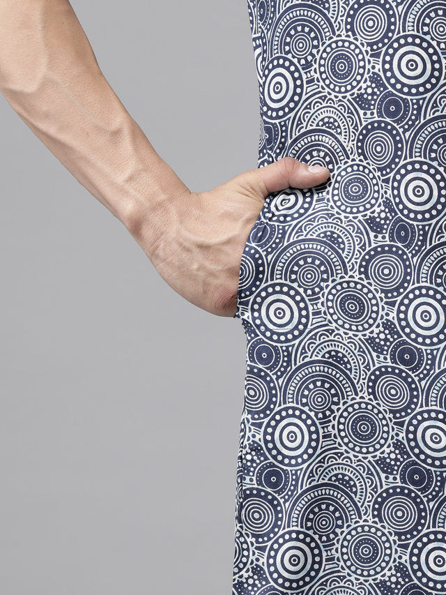 Buy Men's Blue Pure Cotton Abstract Printed Pathani Set Online - Zoom In