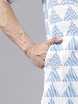 Buy Men's White Pure Cotton Chevron Printed Pathani Set Online - Zoom In