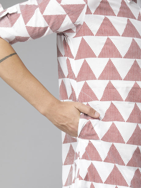 Buy Men's White Pure Cotton Chevron Printed Pathani Set Online - Zoom In