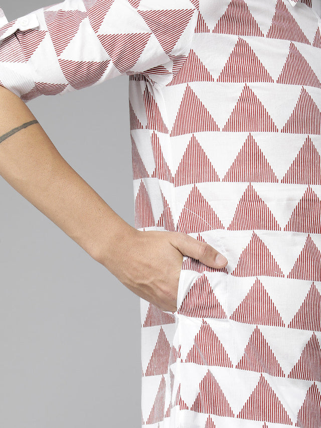 Buy Men's White Pure Cotton Chevron Printed Pathani Set Online - Zoom In