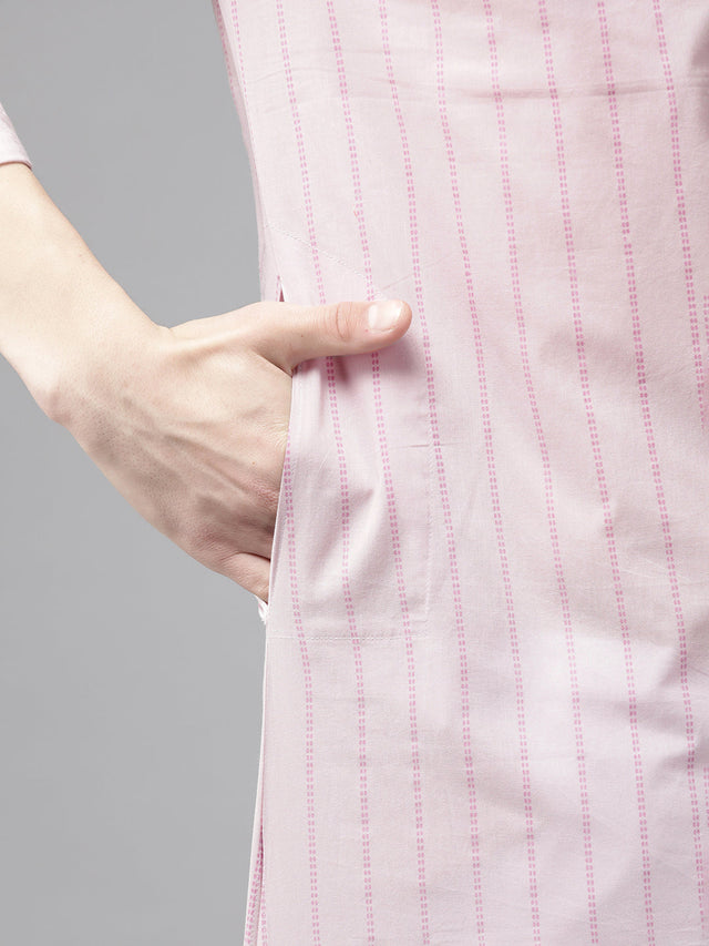 Buy Men's Pink Cotton Printed Straight Kurta Online - Zoom In