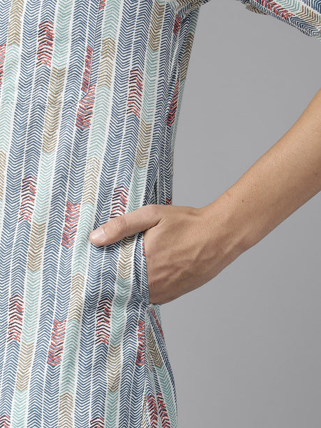 Buy Men's Multi Pure Cotton Chevron Printed Pathani Set Online - Zoom In