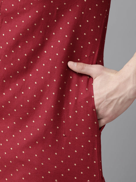 Buy Men's Maroon Cotton Printed Straight Kurta Online - Zoom In