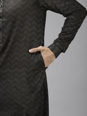 Buy Men's Oliveâ  Cotton Woven Thread Work Straight Kurta Online - Side