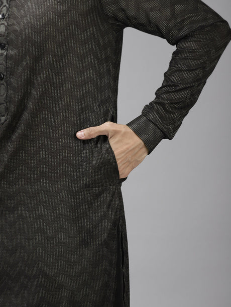 Buy Men's Oliveâ  Cotton Woven Thread Work Straight Kurta Online - Side