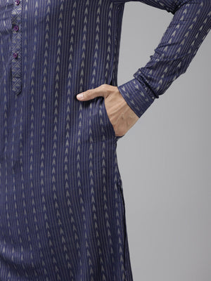 Buy Men's Blue Art Silk Woven Thread Work Kurta Pajama Set Online - Zoom In