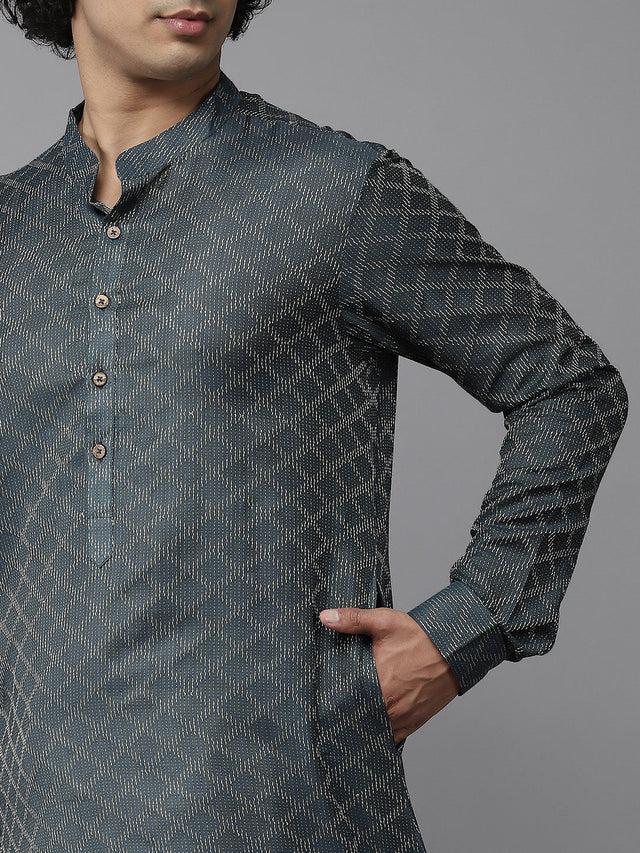 Buy Men's Green Pure Cotton Woven Design Kurta Pajama Set Online - Zoom In