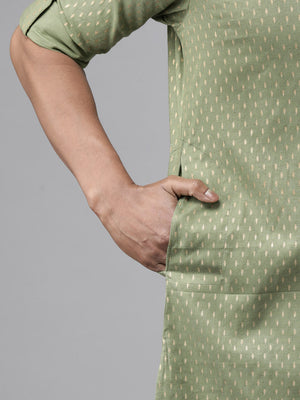 Buy Men's Olive Pure Cotton Printed Pathani Set Online - Zoom In