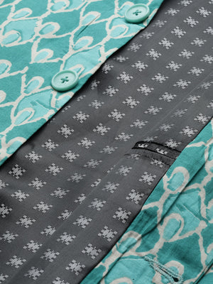 Buy Men's Pista Pure Cotton Printed Kurta Pajama Jacket Set Online - Zoom Out