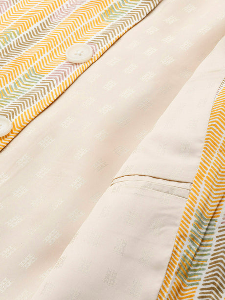 Buy Men's Yellow Pure Cotton Printed Kurta Pajama Jacket Set Online - Side