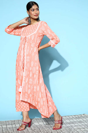Peach Pure Cotton Thread Tassel And Lace Dress (9585DRSPC)