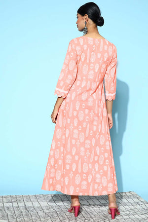 Peach Pure Cotton Thread Tassel And Lace Dress (9585DRSPC)