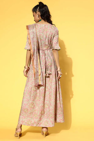Peach Viscose Rayon Floral Print Dress (9604DRSPC)