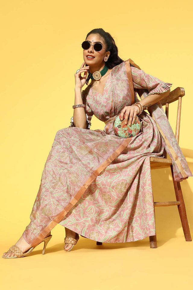 Peach Viscose Rayon Floral Print Dress (9604DRSPC)