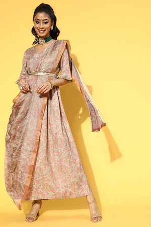 Peach Viscose Rayon Floral Print Dress (9604DRSPC)