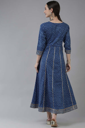 Blue Pure Cotton Embroidered and Bijia Lace And Mirror And Gotta Dress (9778DRSBL)