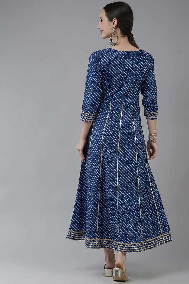 Blue Pure Cotton Embroidered and Bijia Lace And Mirror And Gotta Dress (9778DRSBL)