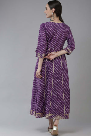 Purple Pure Cotton Embroidered and Bijia Lace And Mirror And Gotta Dress (9778DRSPR)