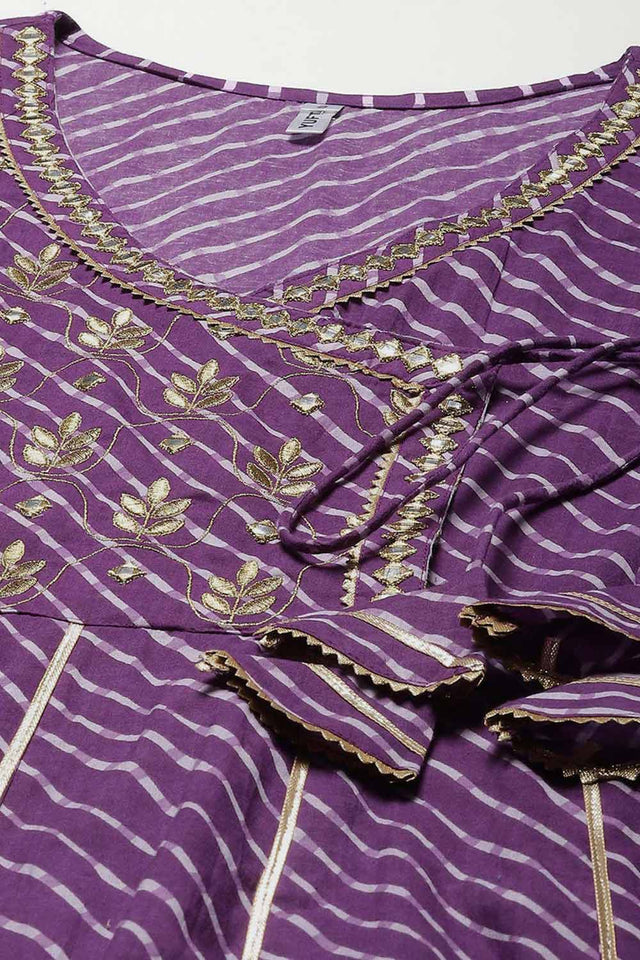 Purple Pure Cotton Embroidered and Bijia Lace And Mirror And Gotta Dress (9778DRSPR)