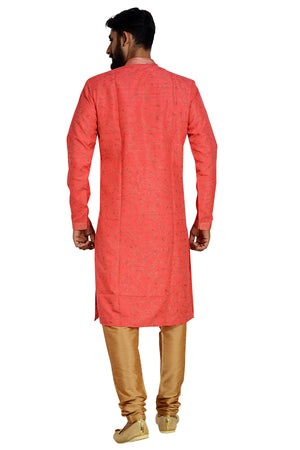 Dhupion Art Silk Kurta With Pajama In Red