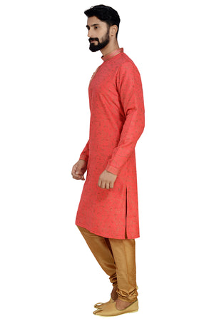 Dhupion Art Silk Kurta With Pajama In Red