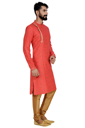 Dhupion Art Silk Kurta With Pajama In Red