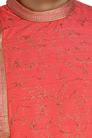 Men's Dhupion Art Silk Printed Kurta With Pajama In Red