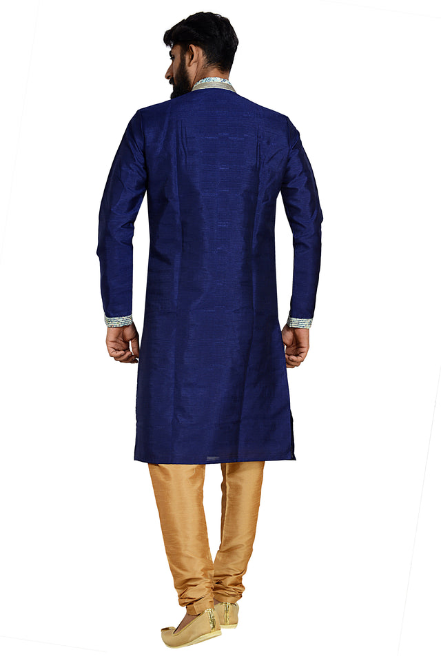 Dhupion Art Silk Kurta With Pajama In Royal Blue