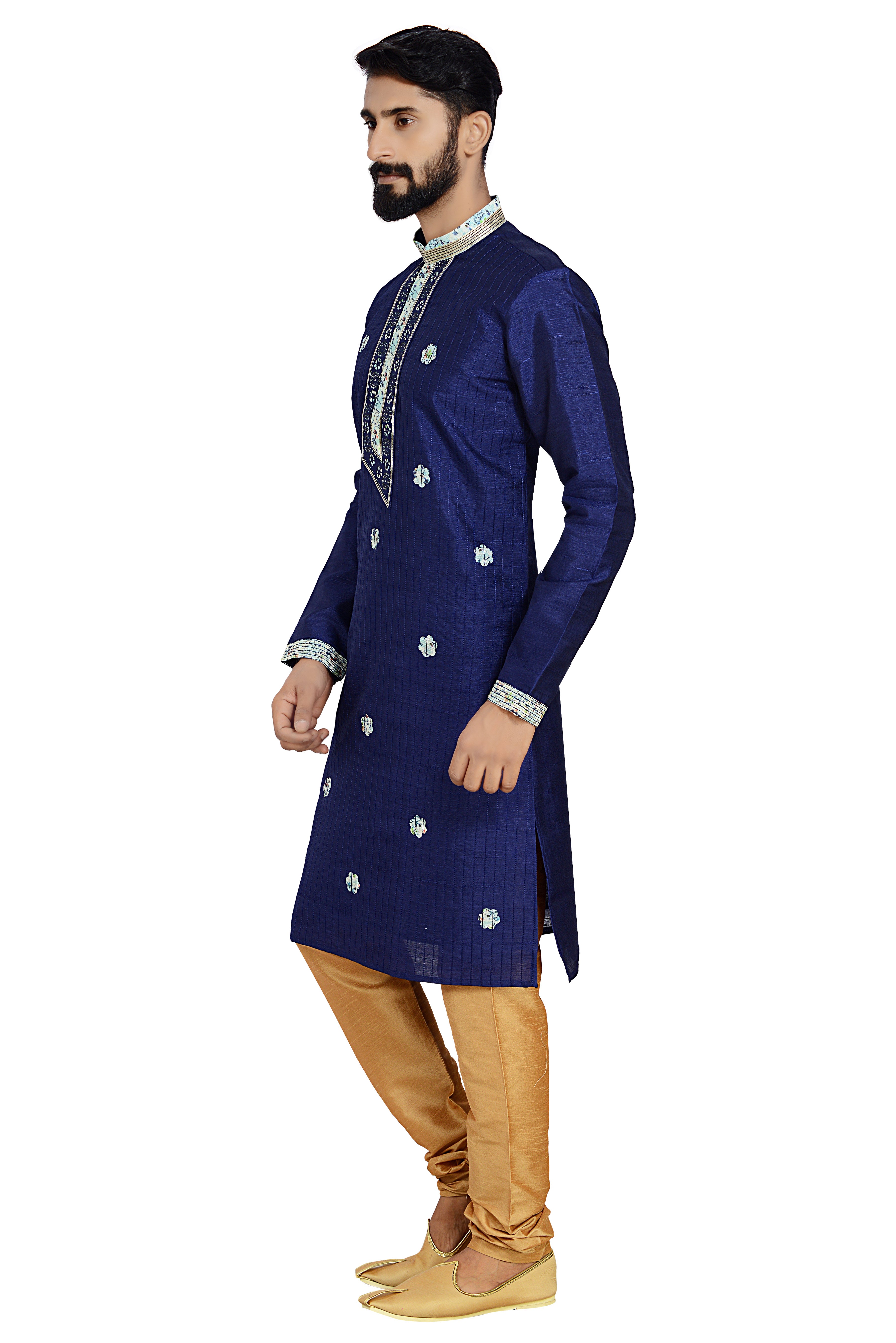Dhupion Art Silk Kurta With Pajama In Royal Blue