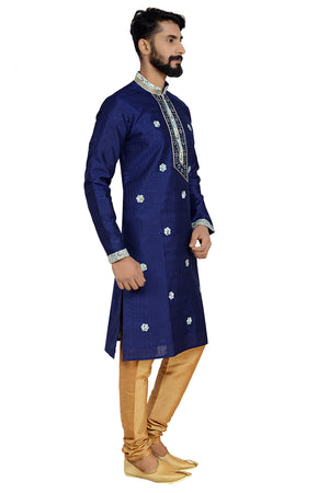 Dhupion Art Silk Kurta With Pajama In Royal Blue