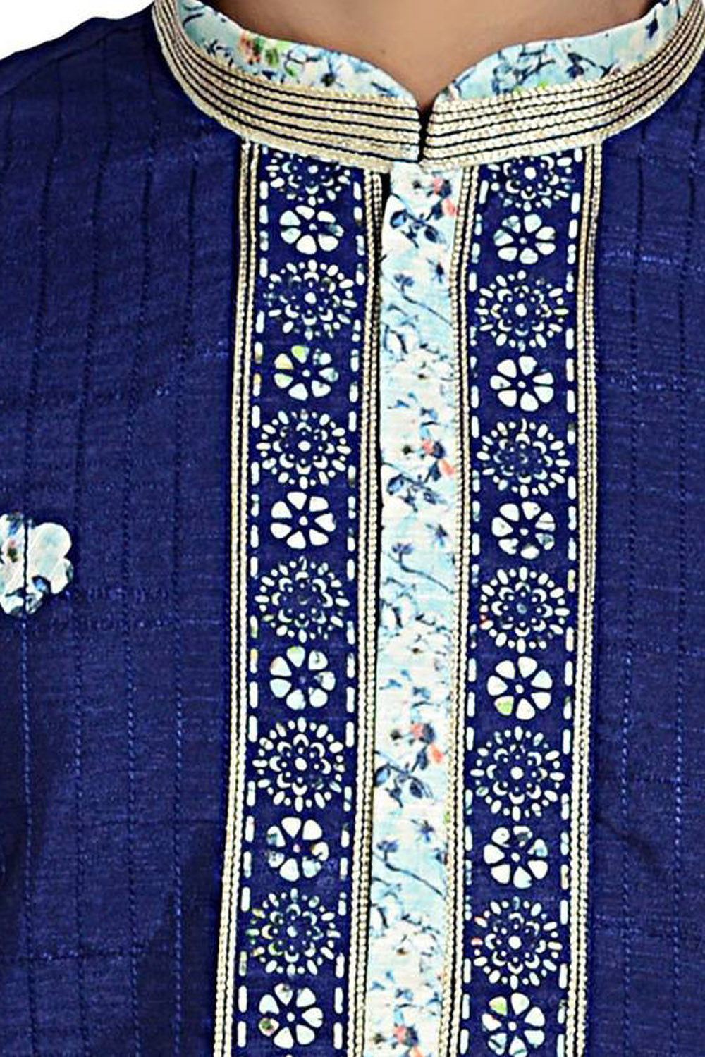 Men's Dhupion Art Silk Printed Kurta With Pajama In Blue