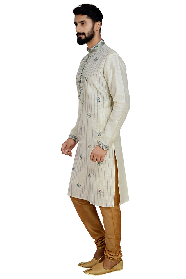 Dhupion Art Silk Kurta With Pajama In Cream