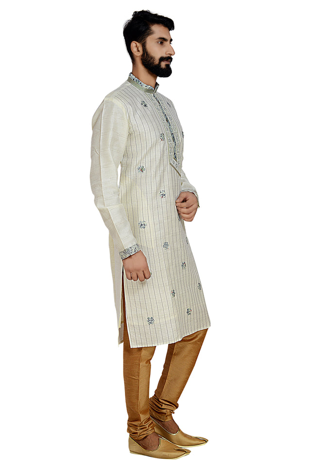 Dhupion Art Silk Kurta With Pajama In Cream