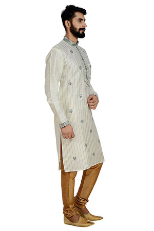 Men's Dhupion Art Silk Printed Kurta With Pajama In Red