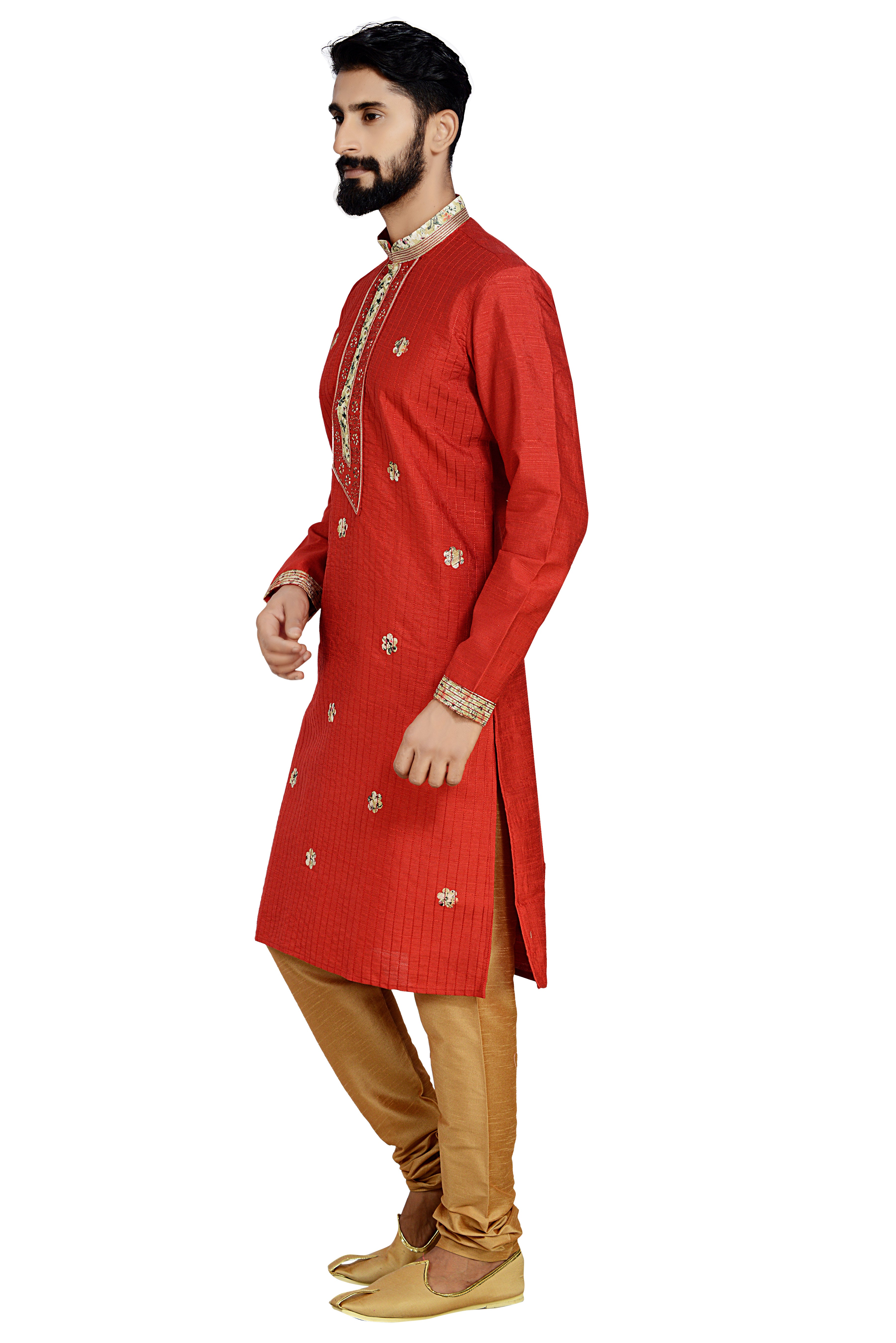 Dhupion Art Silk Kurta With Pajama In Red